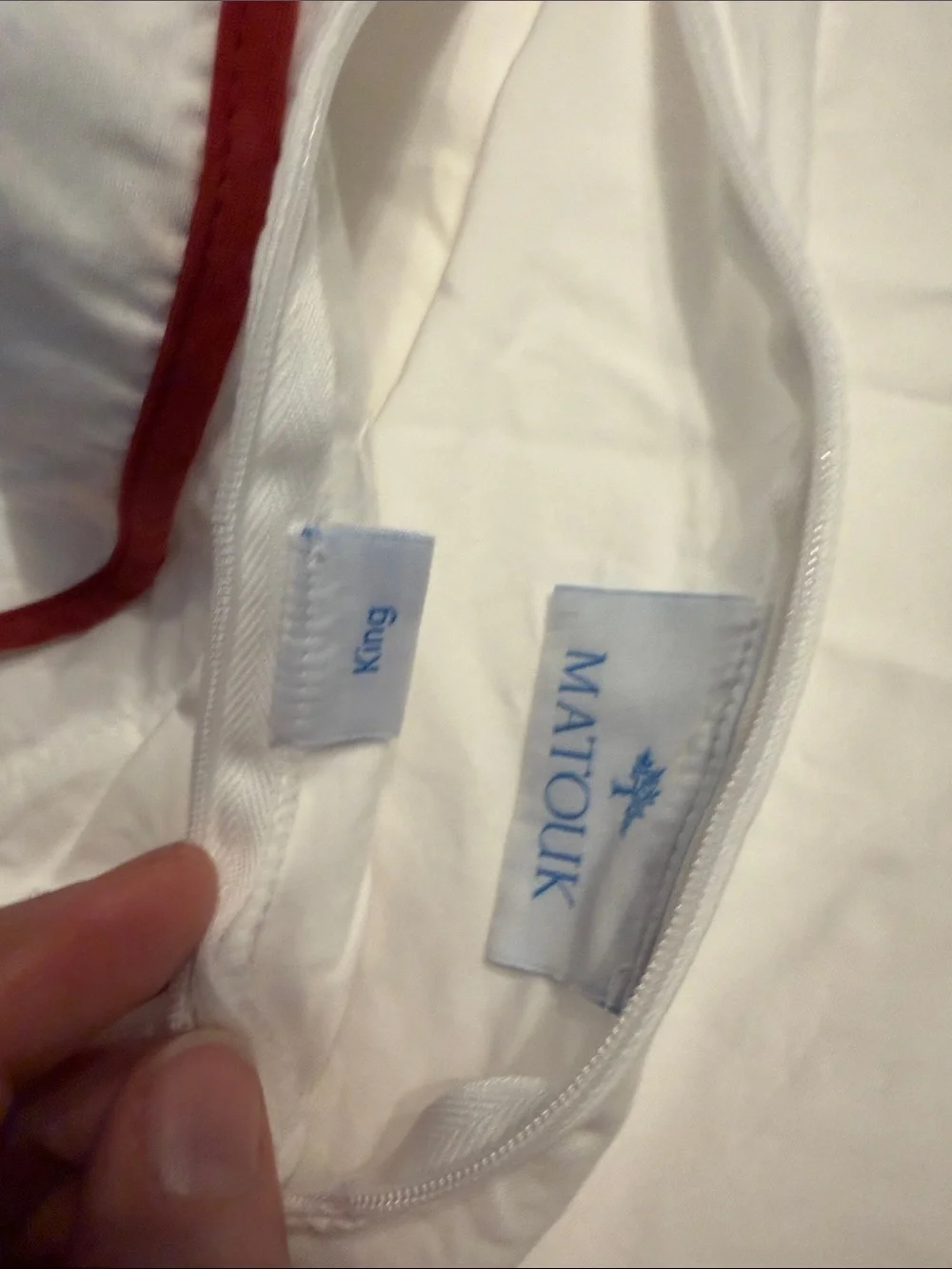 Matouk White Duvet Cover with Red Stripe Detailing